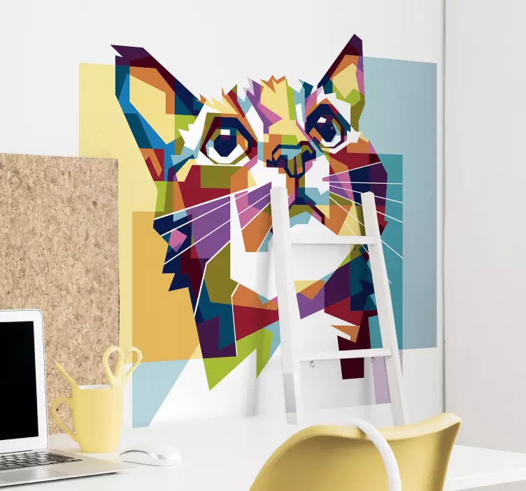 Colorful geometric cat face animal wall sticker - TenStickers