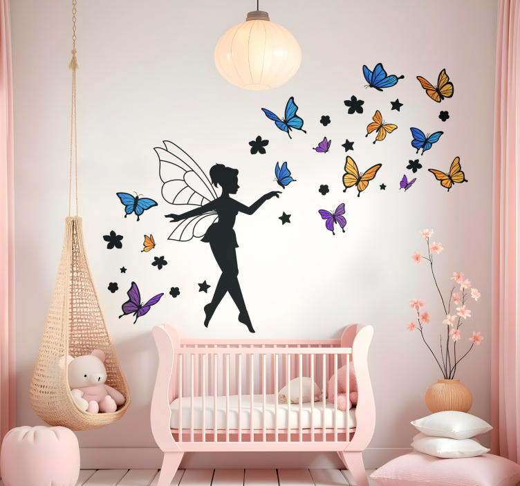 Colorful fairy with butterflies wall sticker - TenStickers