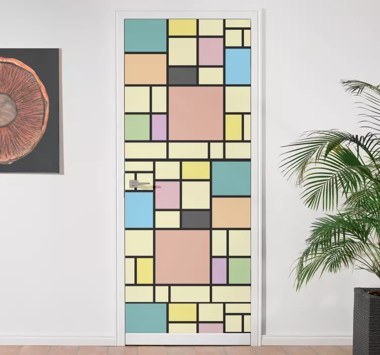 Mondrian blocks pattern door sticker - TenStickers