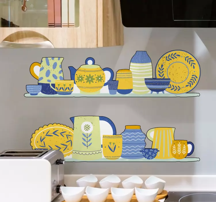 Yellow and blue kitchenware kitchen wall sticker - TenStickers