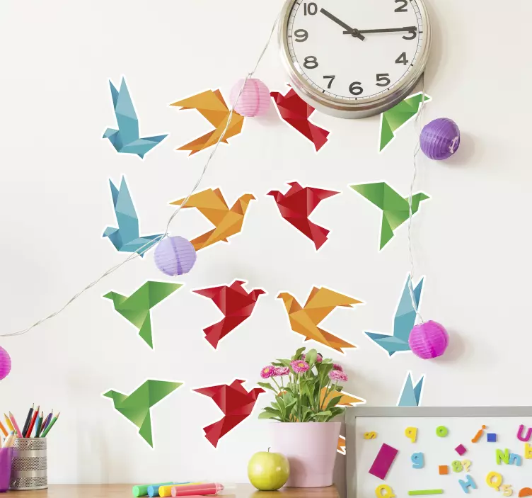 Colorful Origami Birds bird wall sticker - TenStickers
