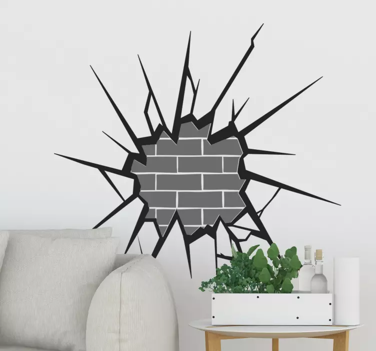 Cracked Brick Illusion decoration wall sticker - TenStickers