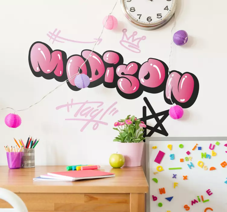 Pink graffiti name wall stickers for kid - TenStickers