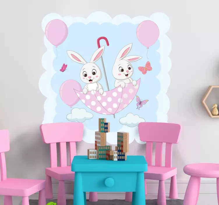 Cute Bunny Umbrella wall stickers for kid - TenStickers