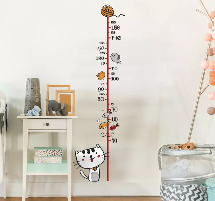 Cute cat height chart wall sticker - TenStickers