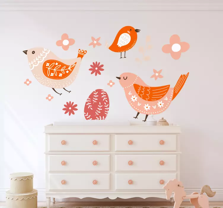 Folk feathered motif bird wall sticker - TenStickers