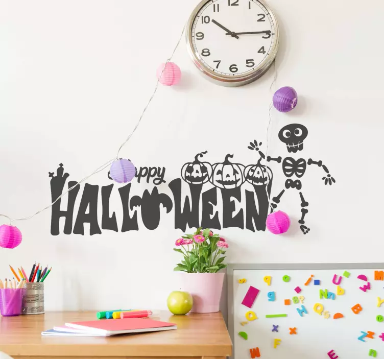 Dancing skeleton with text halloween sticker - TenStickers