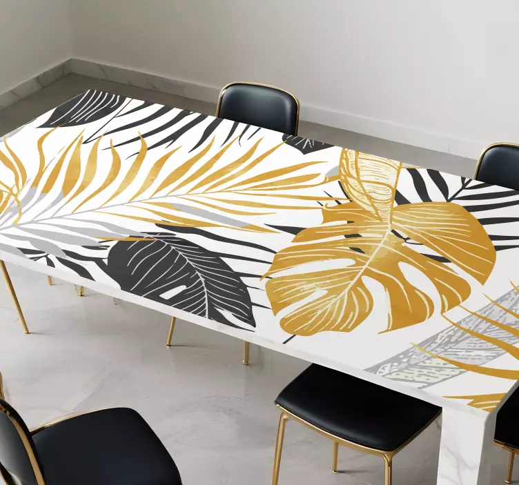 Dark grey & golden leaves  table sticker for dining room - TenStickers