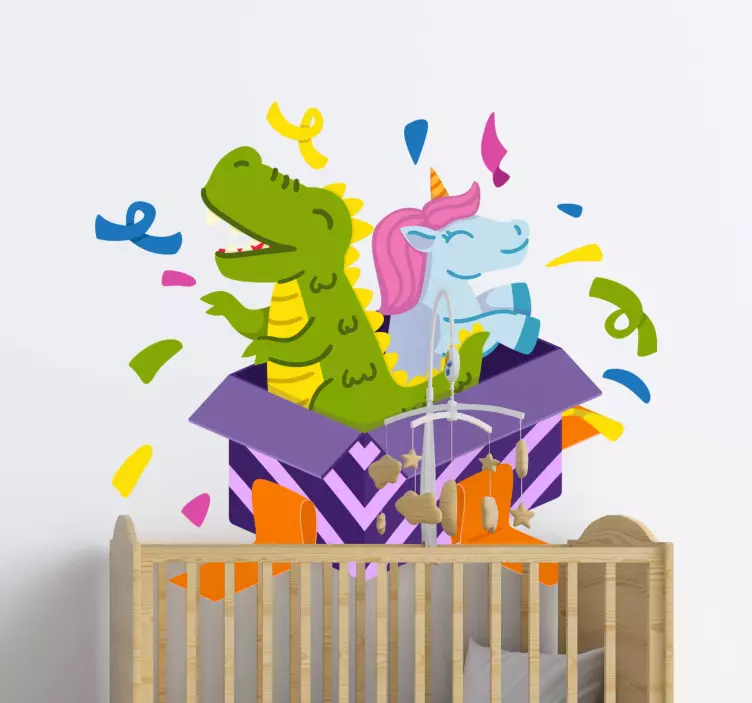 Dinosaur and unicorn couple wall sticker - TenStickers