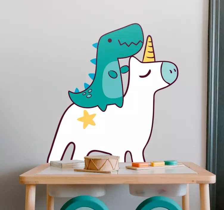 Dinosaur Riding Unicorn wall stickers for kid - TenStickers