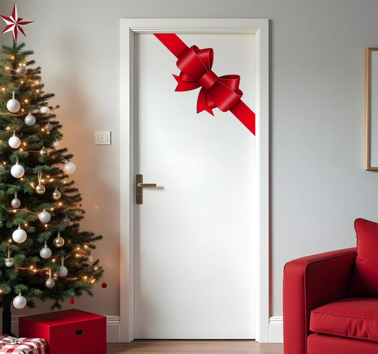 door red ribbon Christmas sticker - TenStickers