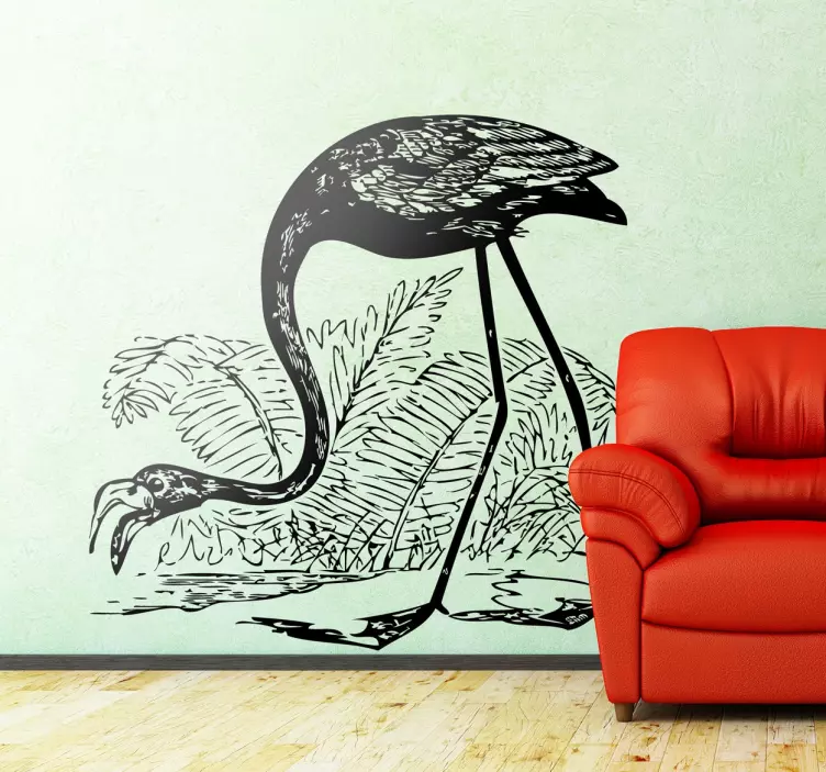 Drawing of Flamingo Wall Art Sticker - TenStickers