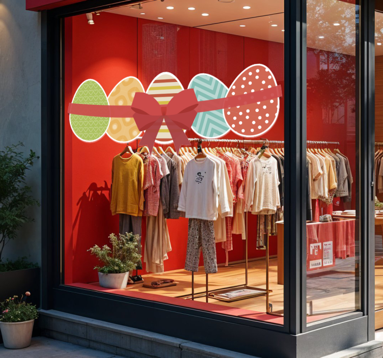 Easter eggs and ribbon shop window sticker - TenStickers