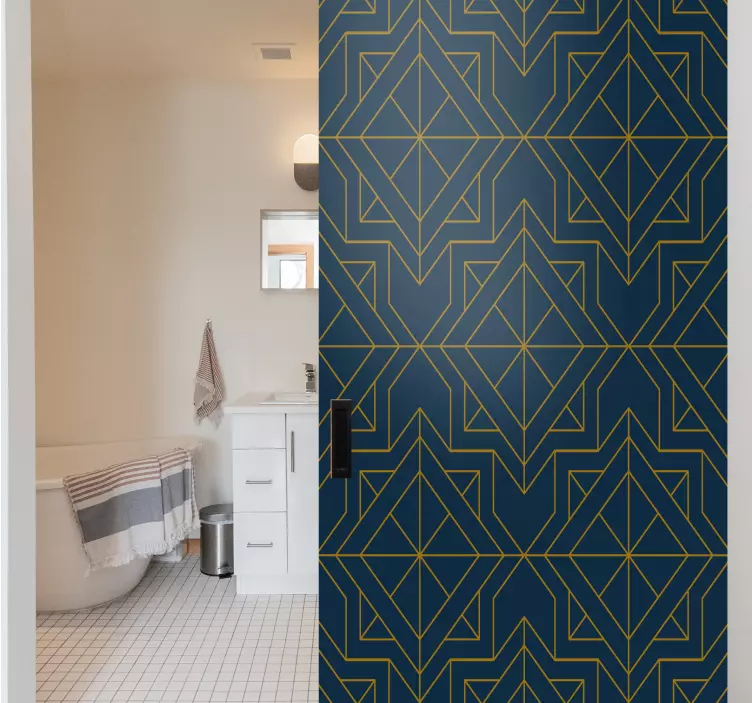 Elegant art deco deep blue pattern door decal - TenStickers