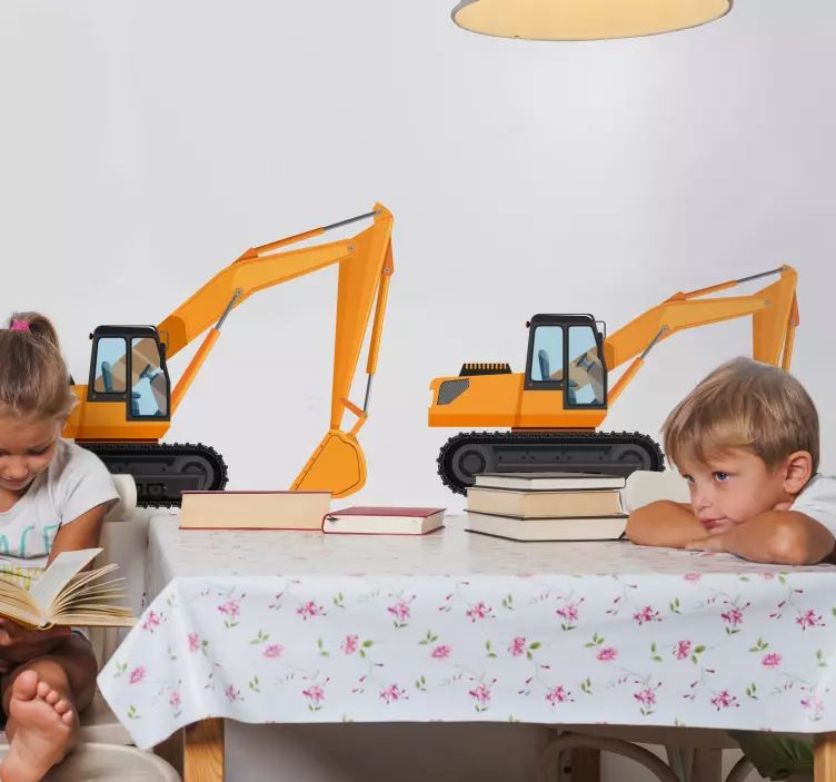 Excavator two cartoon machines toy sticker - TenStickers