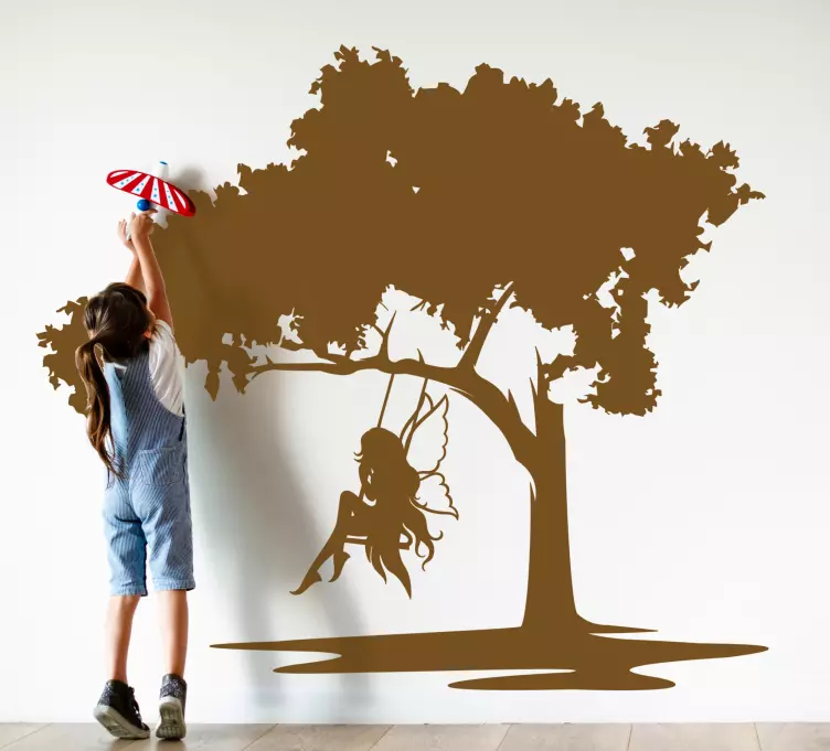 Fairy on swing silhouette fairy tale decal - TenStickers