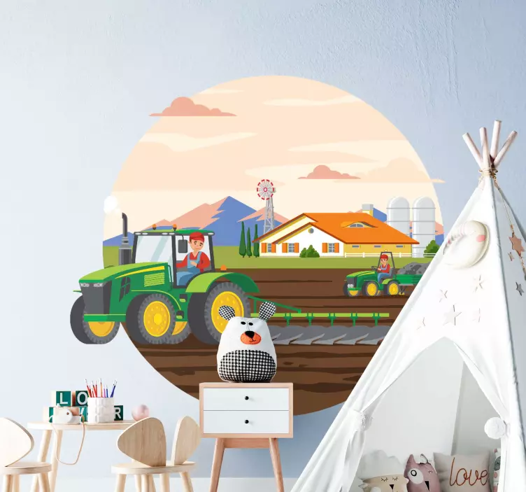 Farm animal wall sticker tractor farming scene - TenStickers