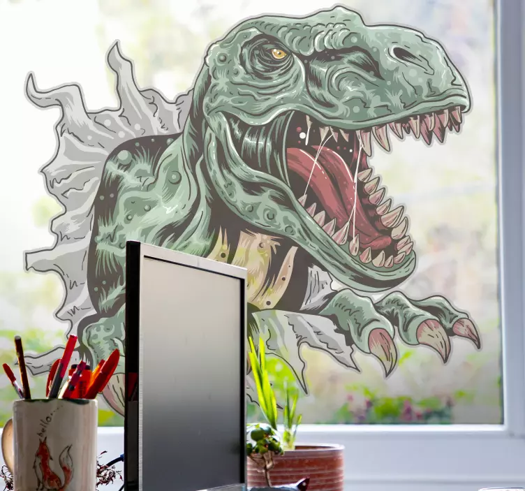 Ferocious dino attacking wall sticker - TenStickers