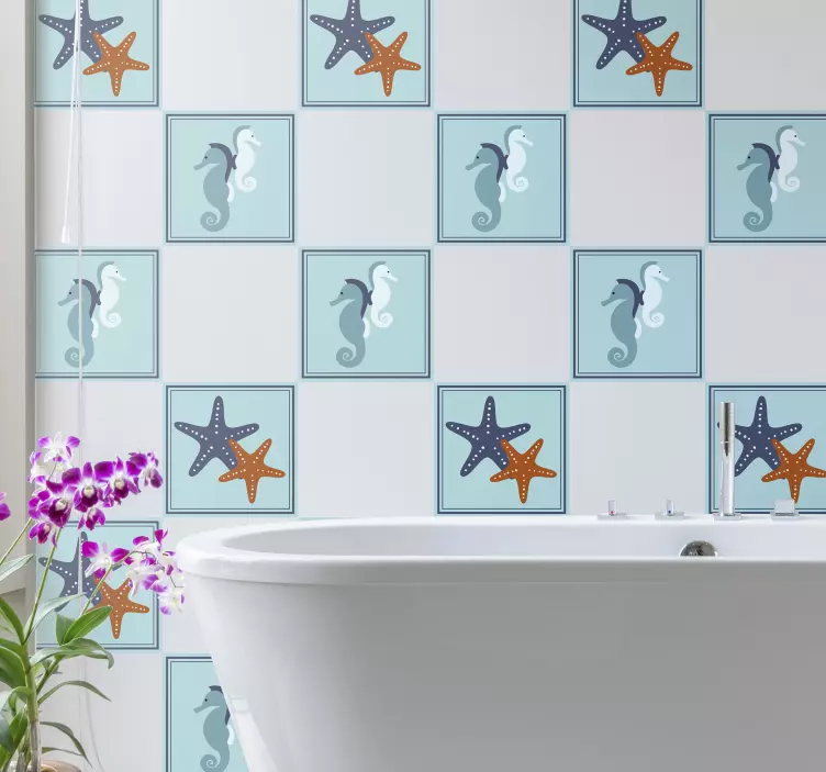 Fish wall sticker seahorse and starfish - TenStickers