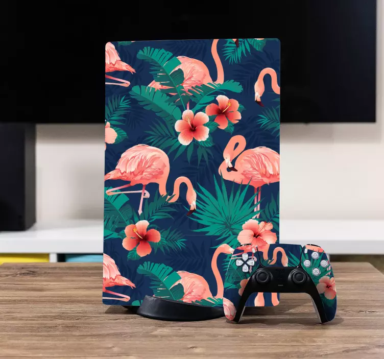 Flamingo tropical pattern PS5 skin - TenStickers