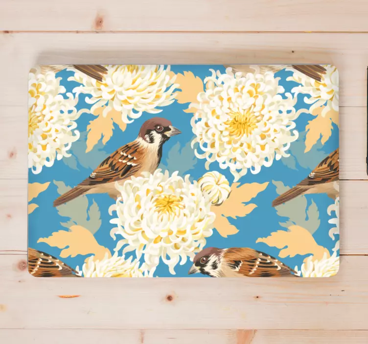 Sparrows on flowers laptop skin - TenStickers