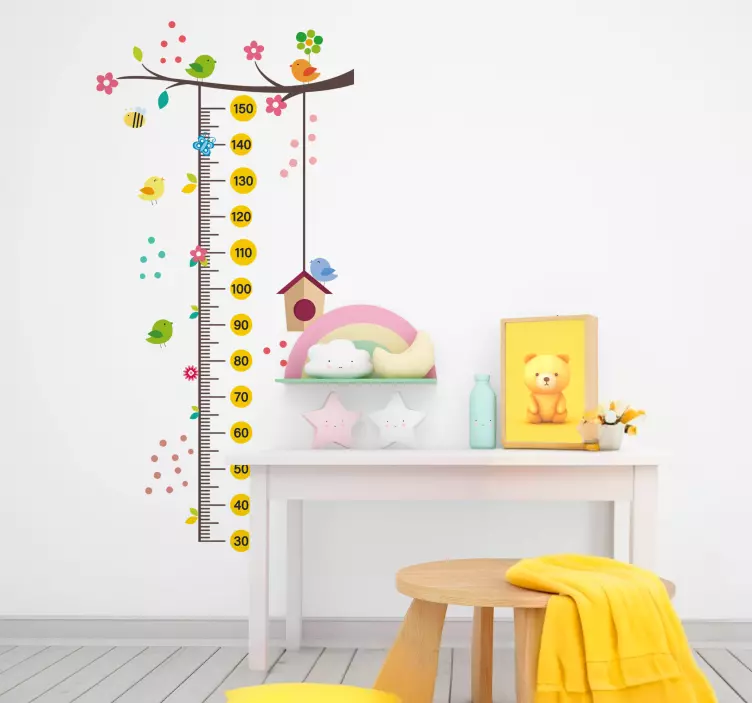 Floral birdhouse height chart wall sticker - TenStickers