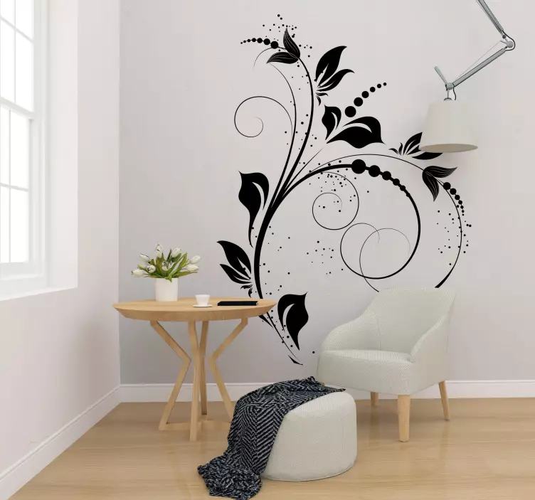 Floral Ornamental Curve Wall Sticker - TenStickers
