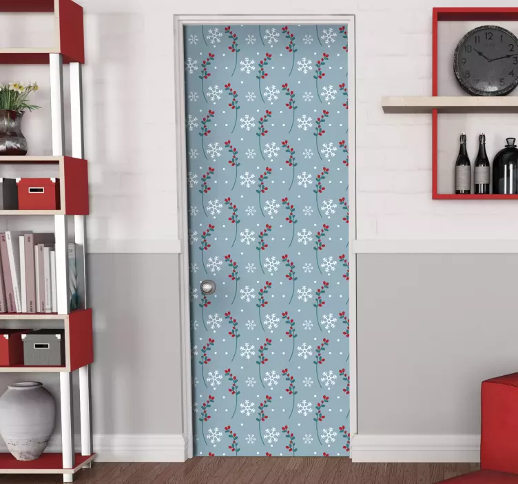 Floral Winter Pattern door sticker - TenStickers