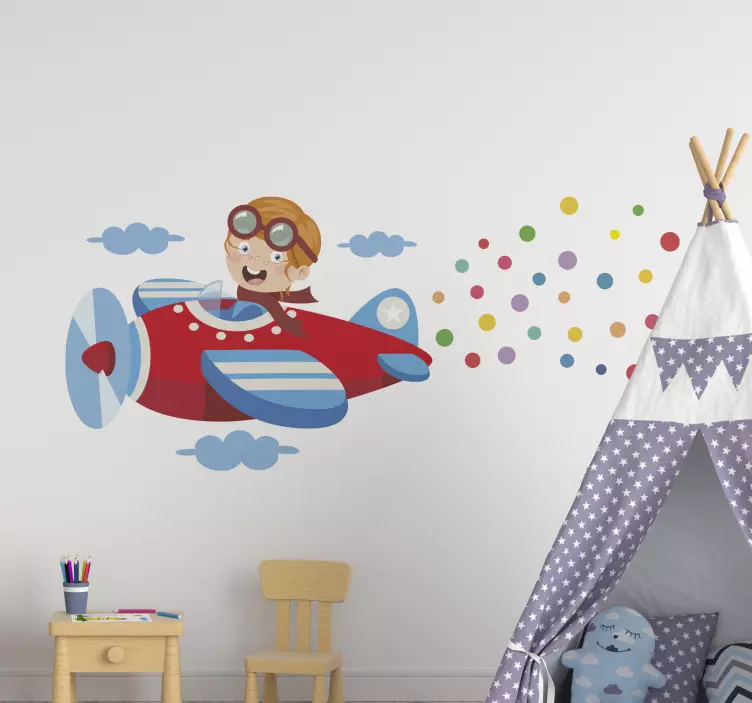 Flying Child Airplane wall stickers for kid - TenStickers