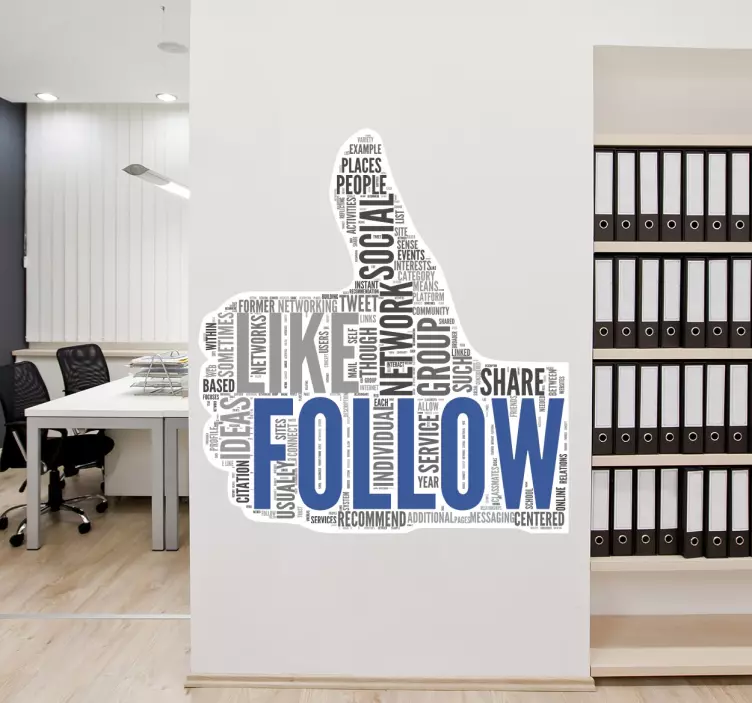 Follow Text Thumb Wall Sticker - TenStickers