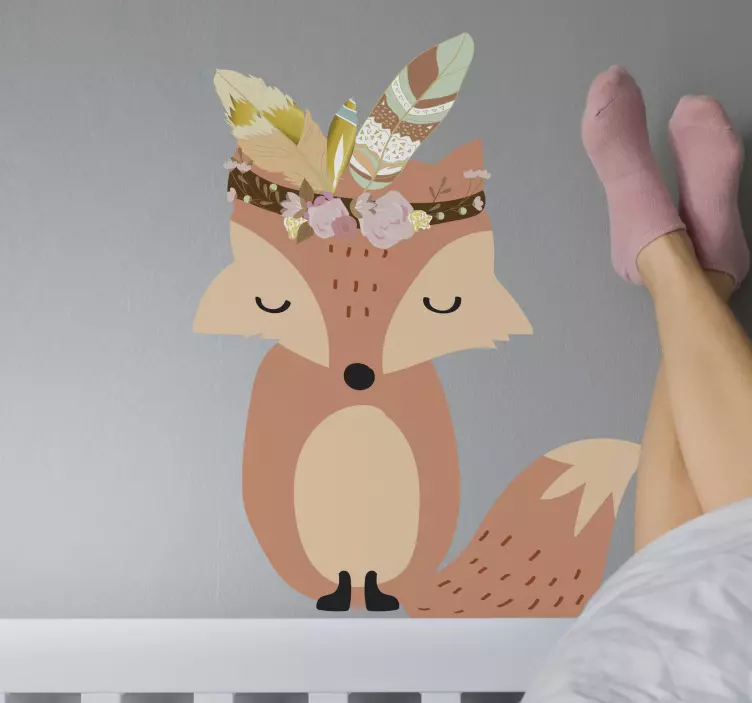 Fox with boho feathers wild animal decal - TenStickers
