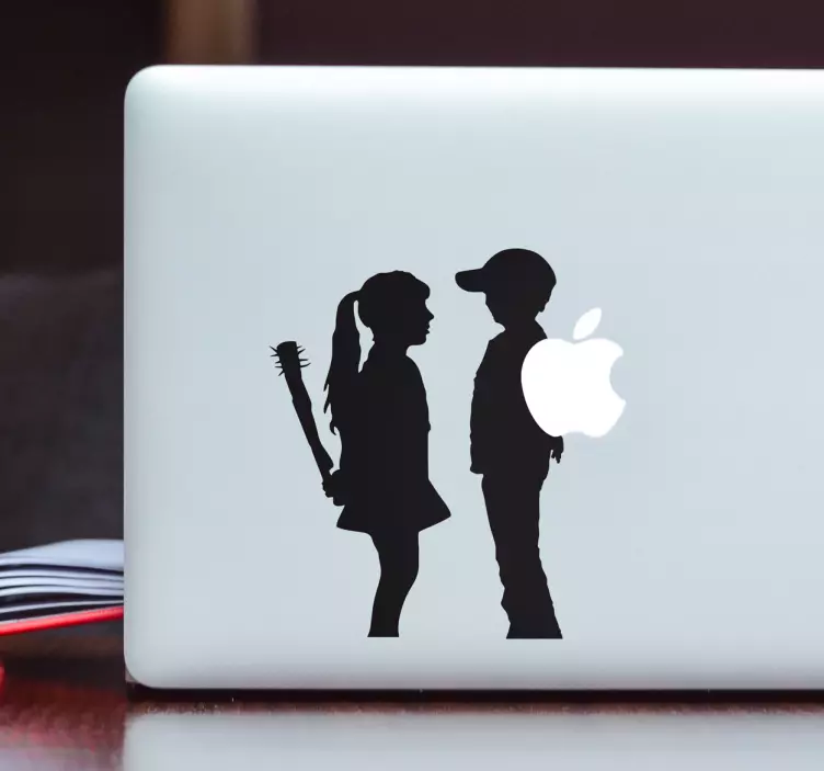 Girl and Boy Bansky laptop sticker - TenStickers