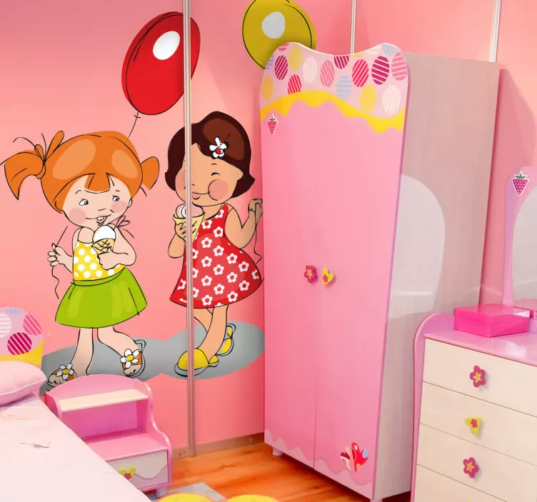 Girls, Ballons & Ice Cream Kids Sticker - TenStickers