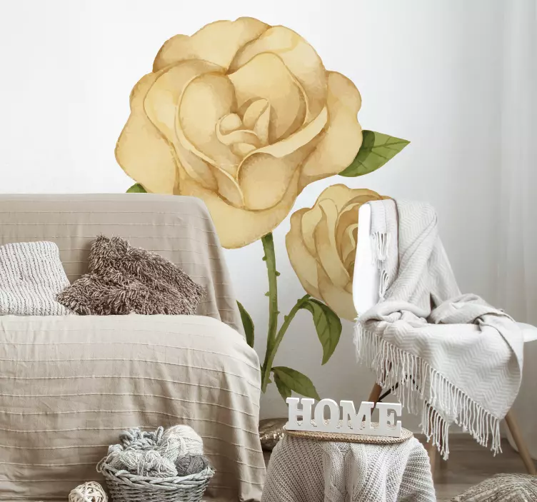 Golden rose flower wall decal - TenStickers
