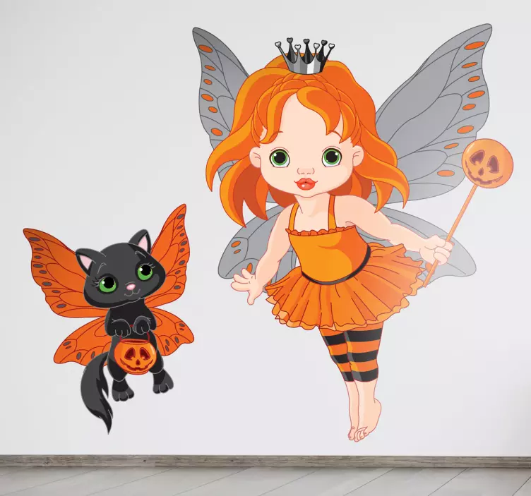 Kids halloween cat and  fairy wall sticker - TenStickers