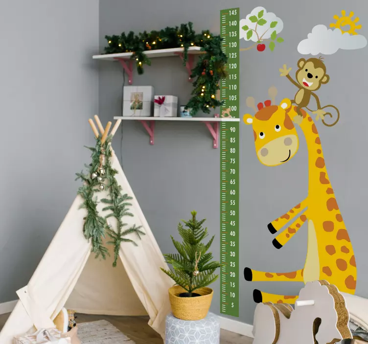 happy animals chart height chart wall sticker - TenStickers