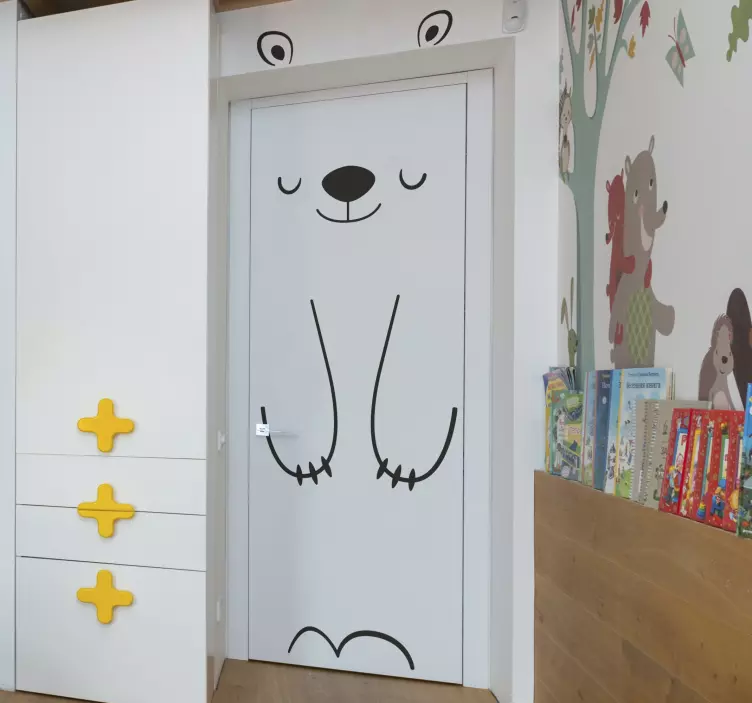 Stenciled happy bear kids door sticker - TenStickers