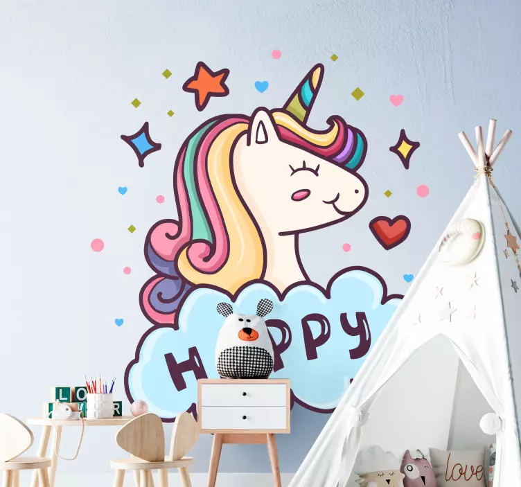 Happy Unicorn Illustration wall stickers for kid - TenStickers