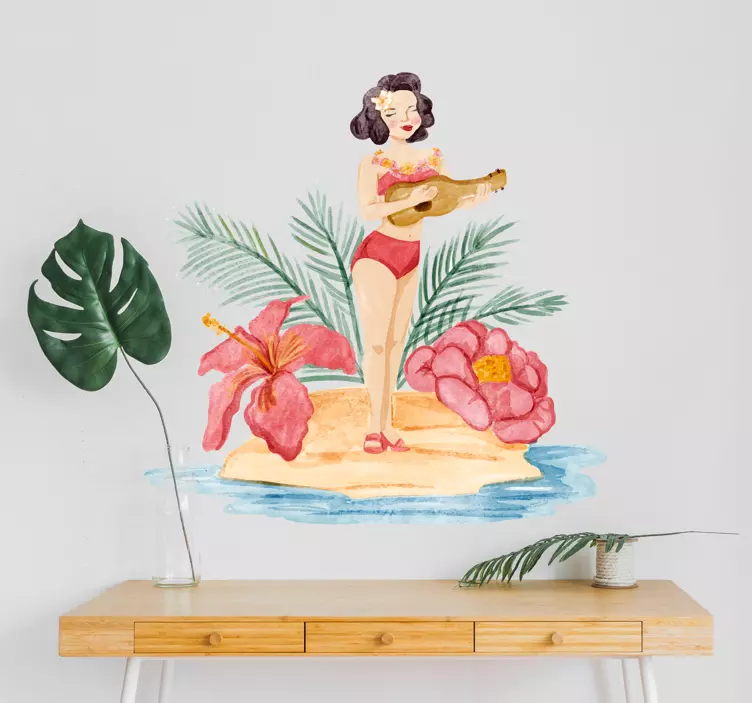 Hawaiian Girl Living Room Wall Decor - TenStickers