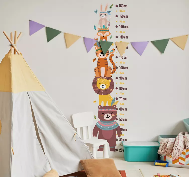 Indian animal meter height chart wall sticker - TenStickers