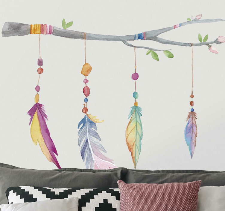 Indian feathers animal wall sticker - TenStickers
