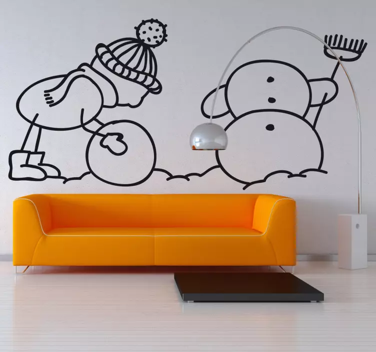 Kid and Snowman Wall Sticker - TenStickers