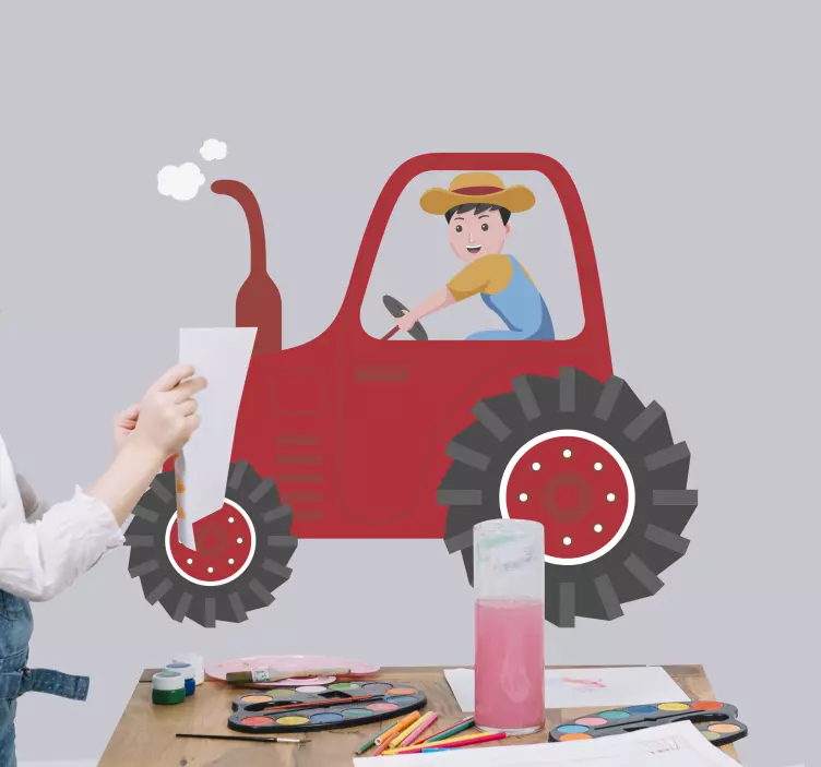 Kid driving tractor farm animal wall sticker - TenStickers