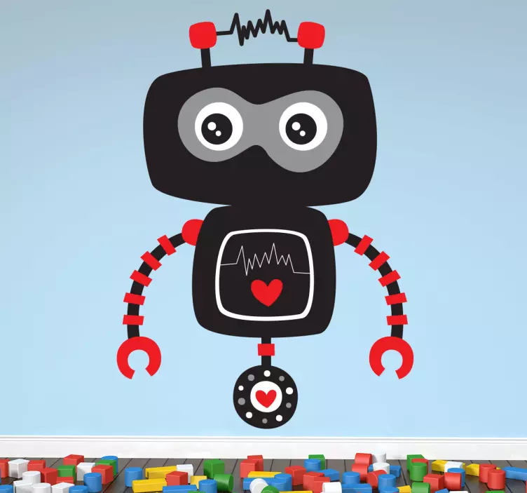 Kids Black and Red Robot Decal - TenStickers
