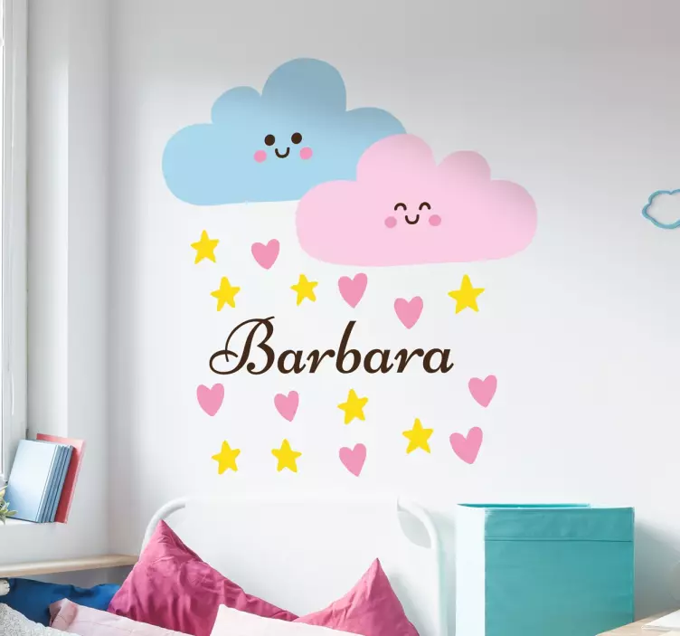 Kids Personalised Rain Clouds Wall Decal - TenStickers