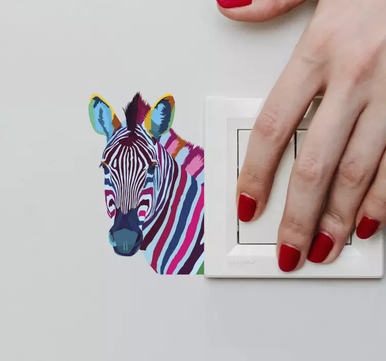 Light switch sticker colorful zebra face - TenStickers