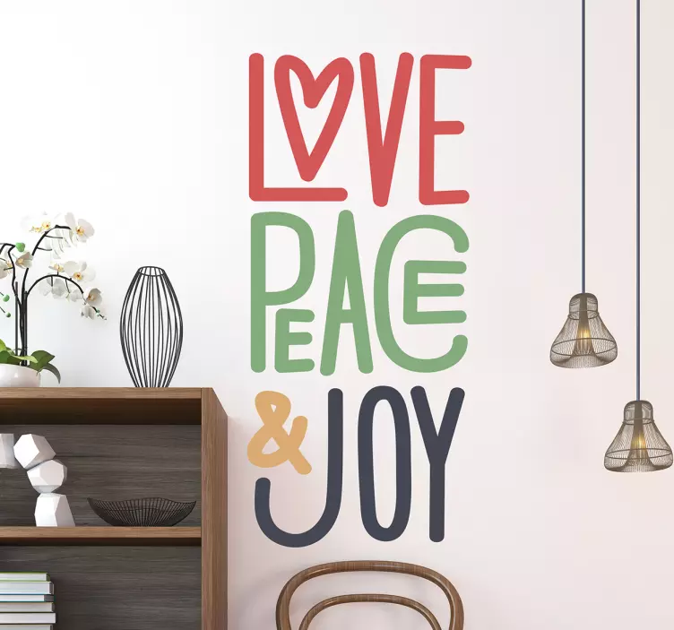 LOVE PEACE AND JOY quote sticker - TenStickers