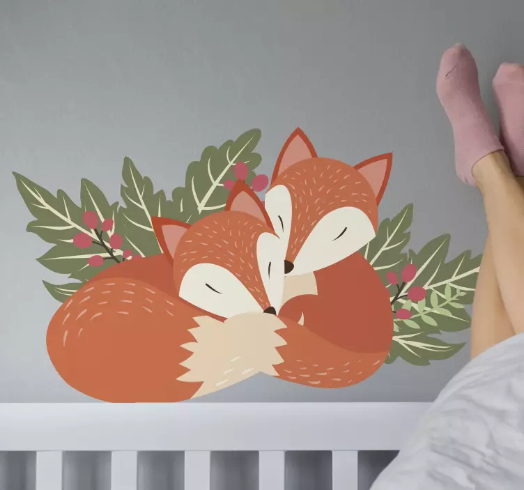 Loving foxes embrace wall sticker - TenStickers