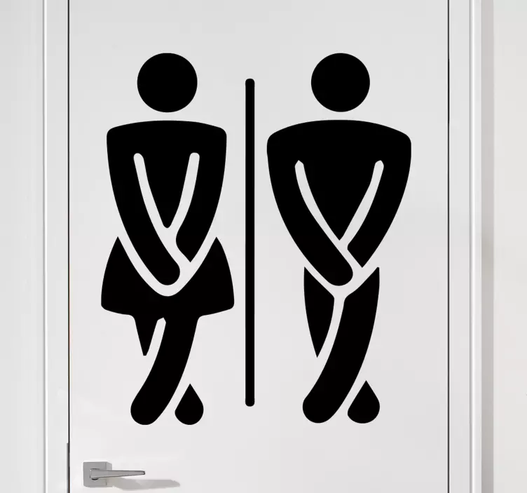 Man and woman in a hurry for wc door sticker - TenStickers