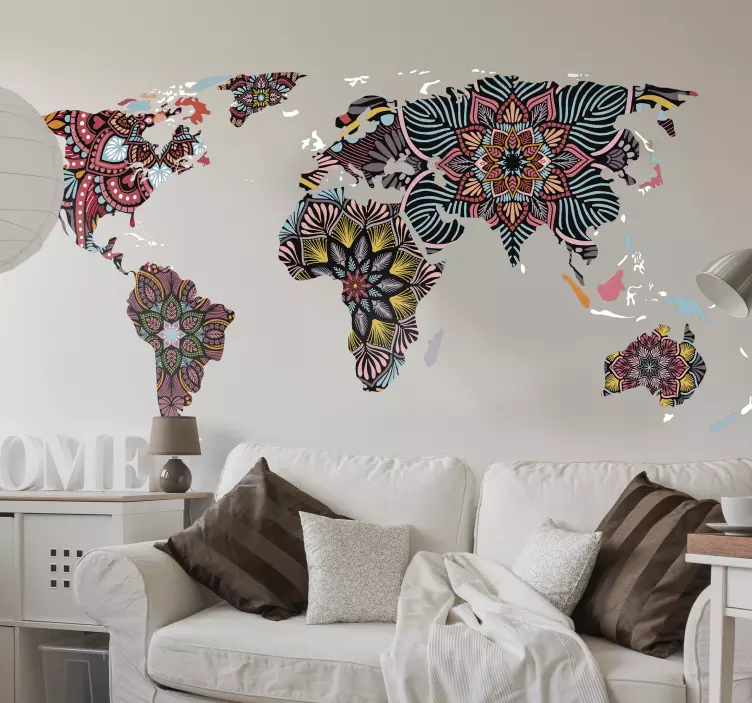 Mandala  world map wall sticker - TenStickers